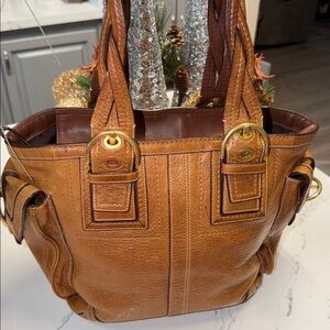 Elegant Tan Leather Coach Tote Bag